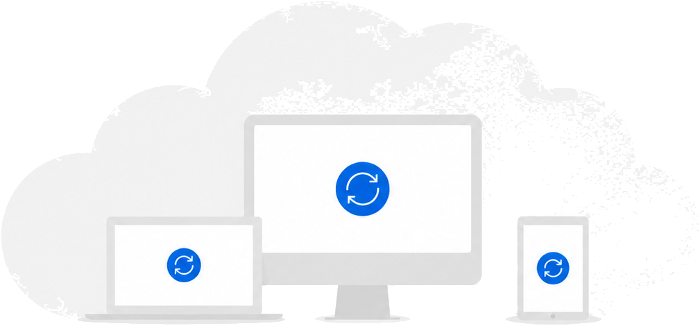 Laptop, desktop, and phone syncing a Zotero library through the cloud